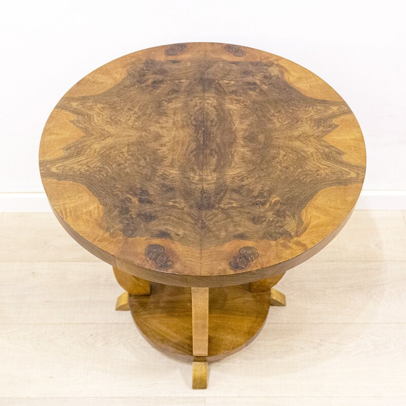 Vintage Round Art Deco Walnut Side Table