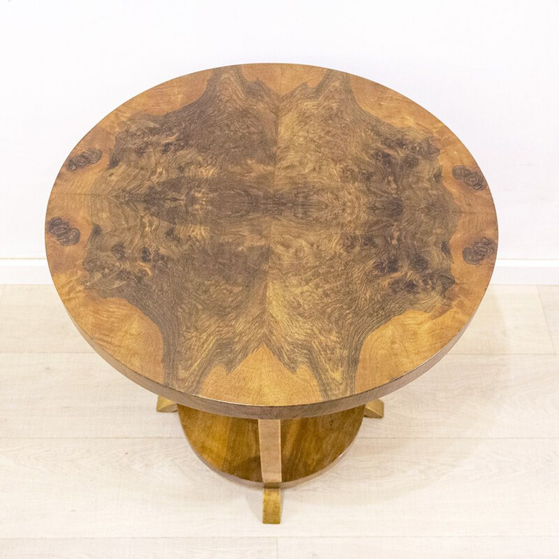 Vintage Round Art Deco Walnut Side Table