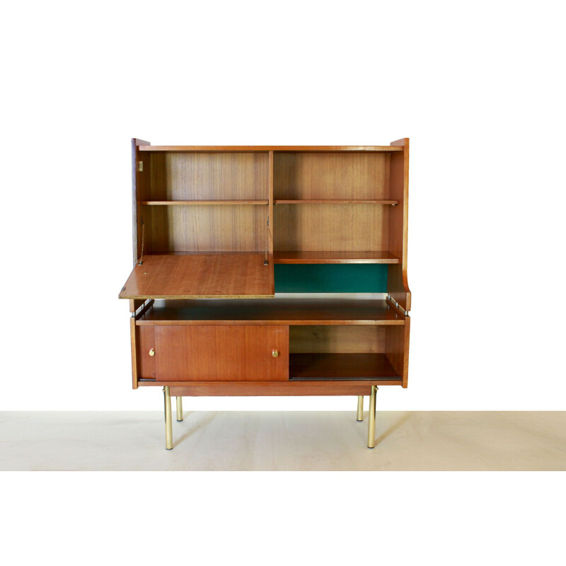 Vintage Scandinavian Sideboard In Solid Teak And Brass 1950s