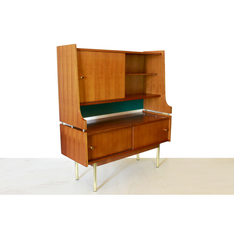 Vintage Scandinavian Sideboard In Solid Teak And Brass 1950s