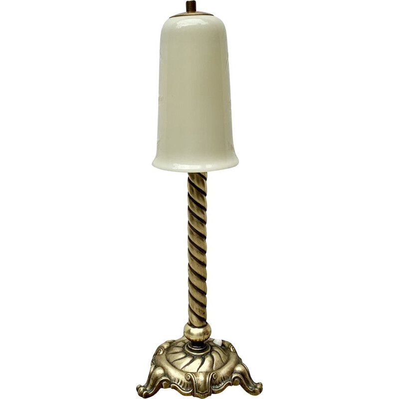 Vintage Brass Lamp with Opal Glass Shade