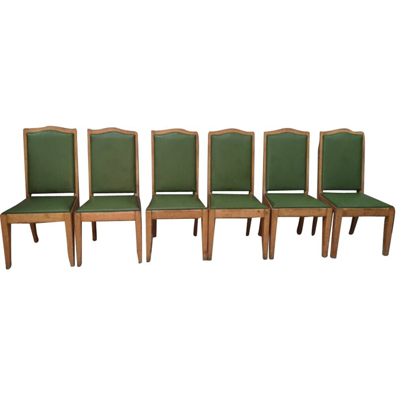 6 chairs vintage Gaston Poisson oak art deco 1940