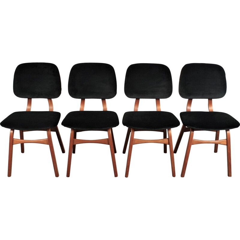 Ensemble de 4 chaises vintage en bois courbé avec velours hollandais