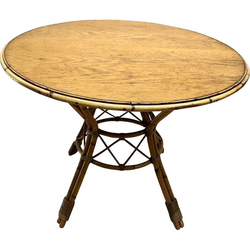 Table vintage en rotin 1960  