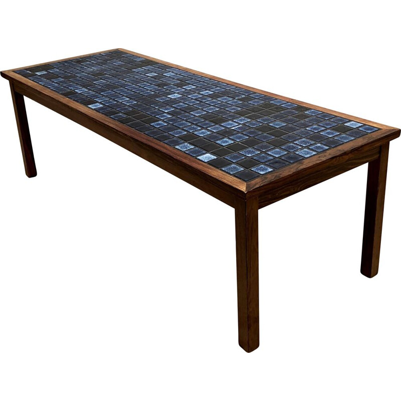 Vintage rosewood and blue enamelled ceramic table by Johannes Andersen Silkeborg 1960