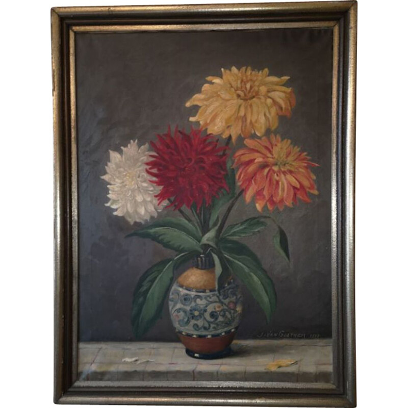 Vintage dutch painting Dutch still life J Van Goethem 1937