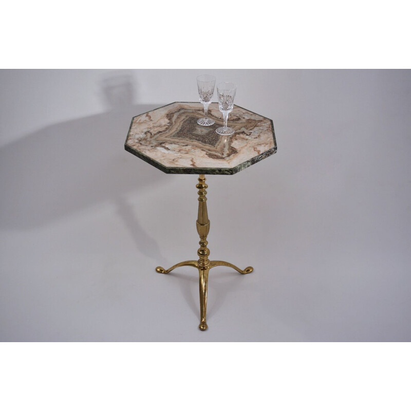 Vintage Maison Charles side table granite & gilt bronze French 1940s