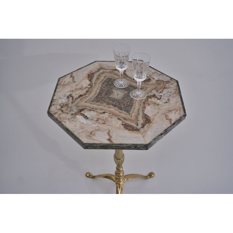 Vintage Maison Charles side table granite & gilt bronze French 1940s