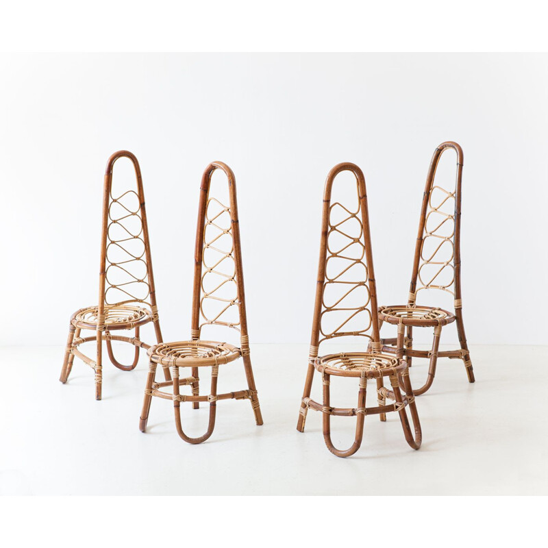 Set of 4 vintage Italian Rattan chairs 1950s