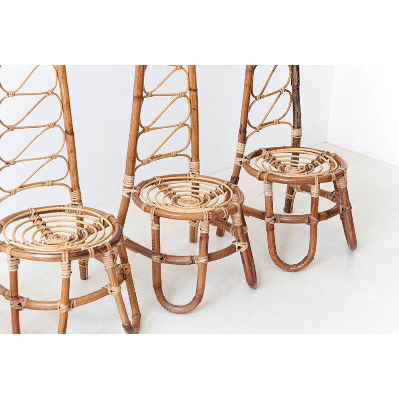 Set of 4 vintage Italian Rattan chairs 1950s