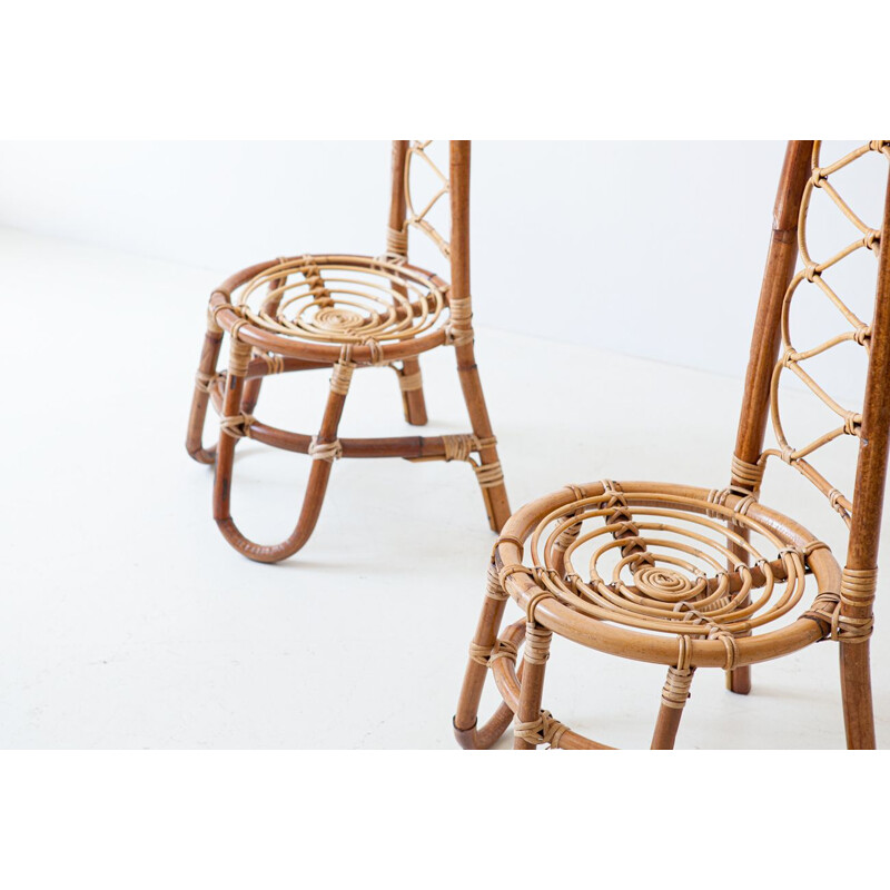 Set of 4 vintage Italian Rattan chairs 1950s