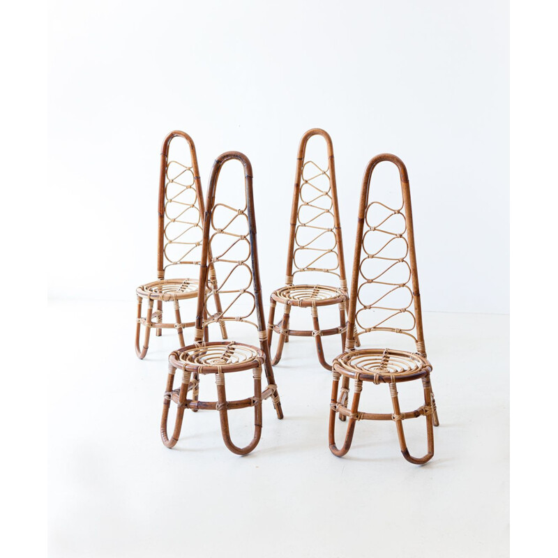 Set of 4 vintage Italian Rattan chairs 1950s