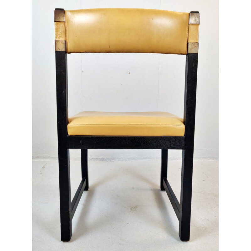 Set of 6 vintage chairs in wood and leather 1970s