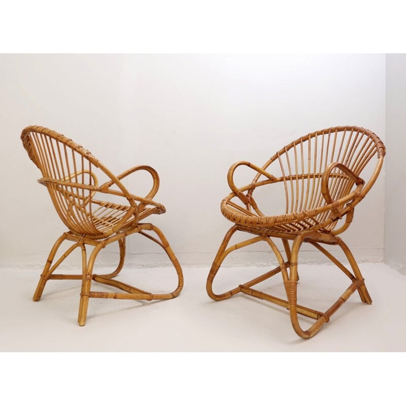 Pair Of Vintage Bamboo And Rattan Chairs France 1960s