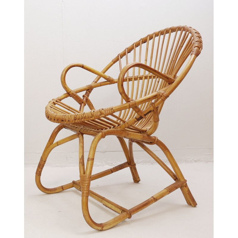 Pair Of Vintage Bamboo And Rattan Chairs France 1960s