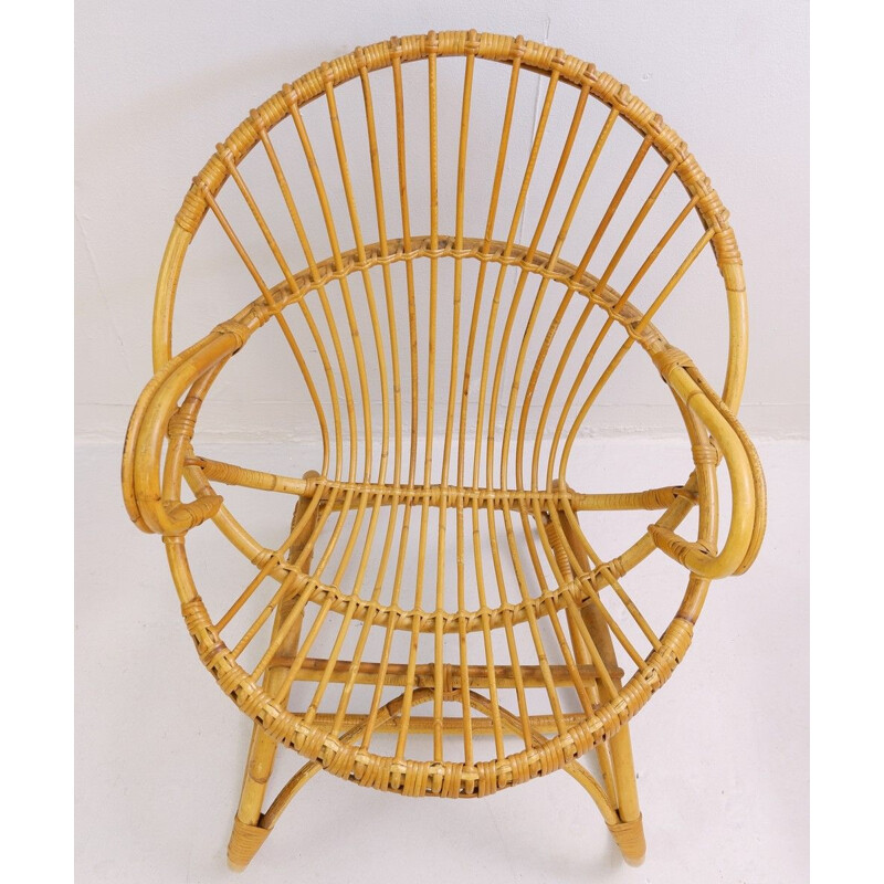 Paire De fauteuiles vintage en bambou et rotin France 1960
