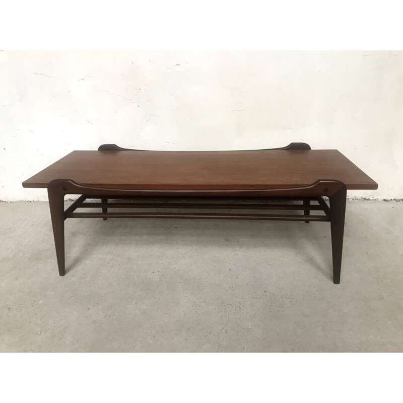 Table basse vintage double plateau en teck scandinave 1960