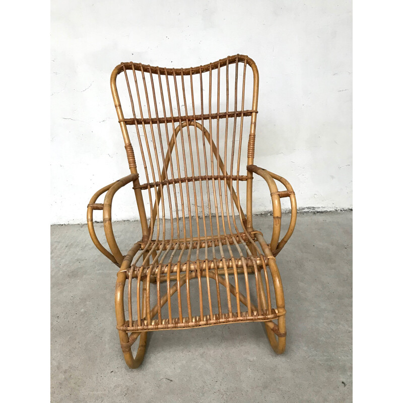 Vintage rattan and bamboo armchair 1960