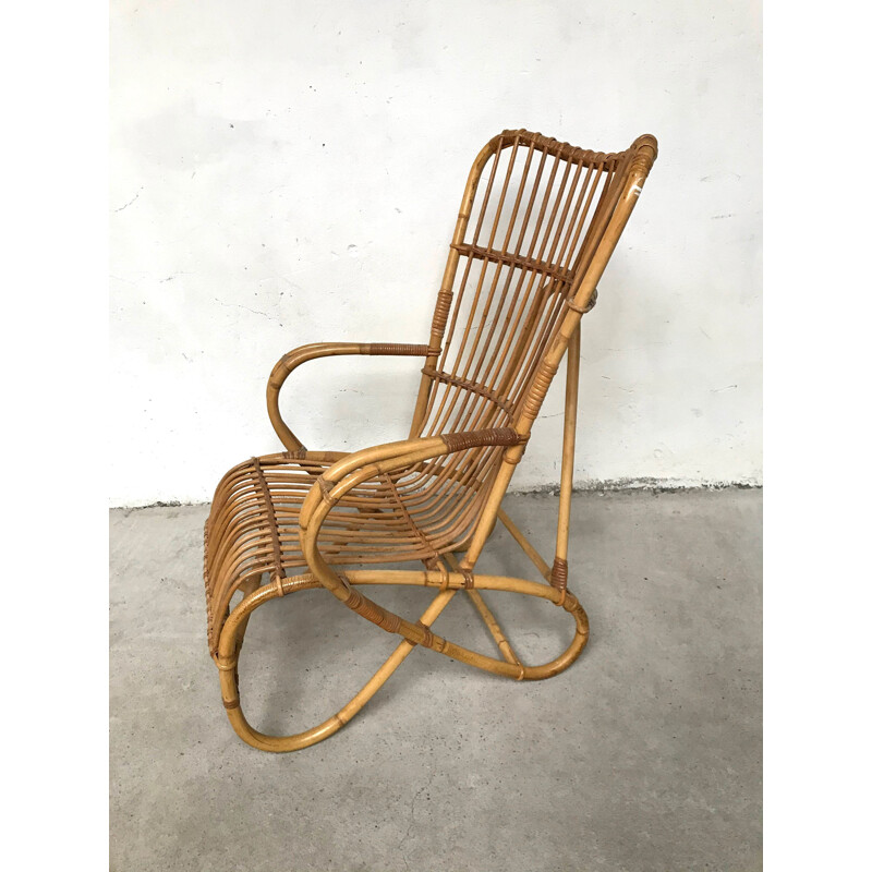 Vintage rattan and bamboo armchair 1960