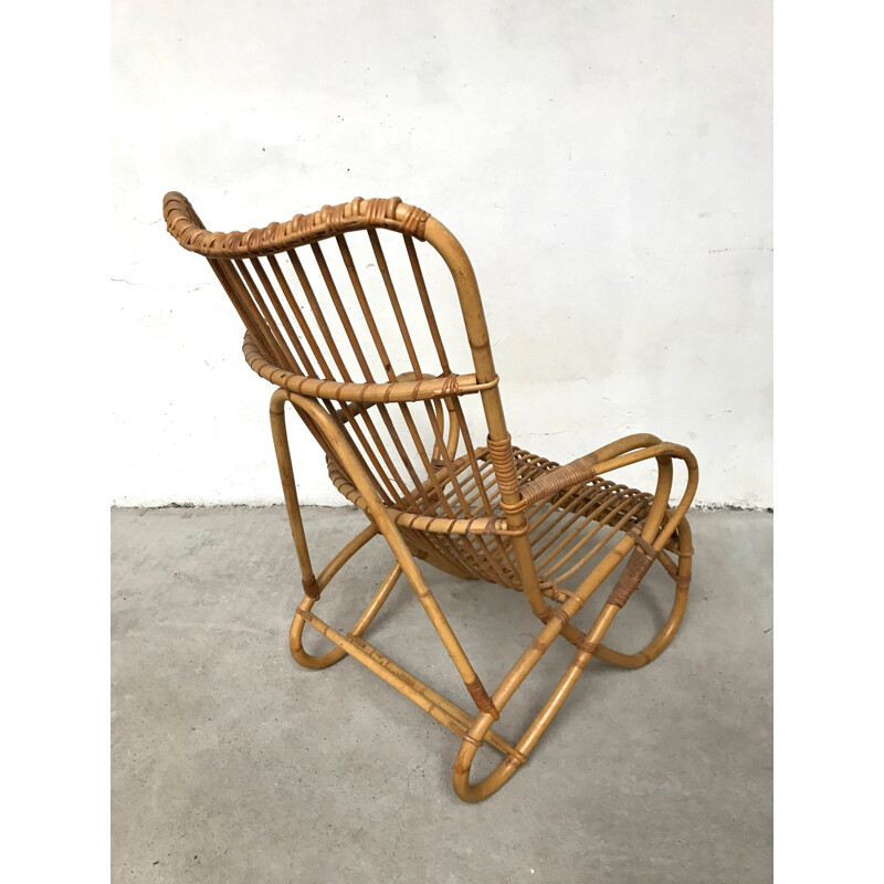 Vintage rattan and bamboo armchair 1960