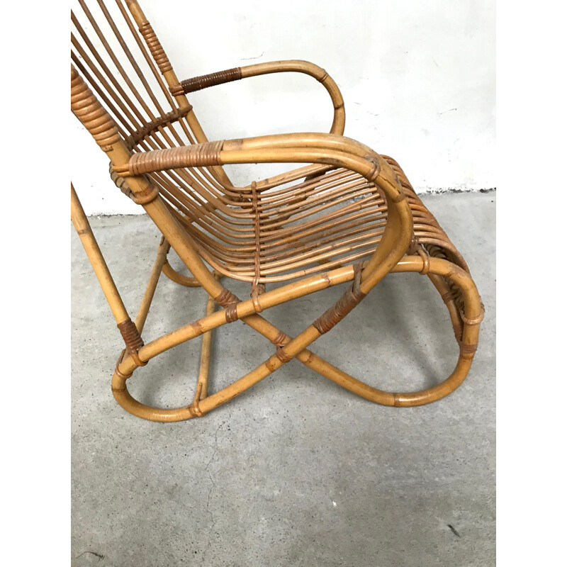 Vintage rattan and bamboo armchair 1960