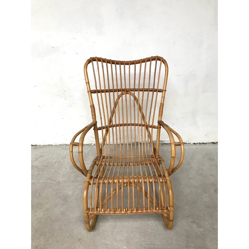 Vintage rattan and bamboo armchair 1960