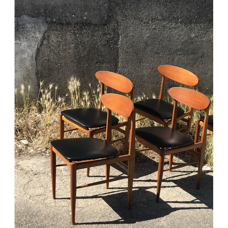 Set of 4 vintage Scandinavian teak and Skai 1960 chairs