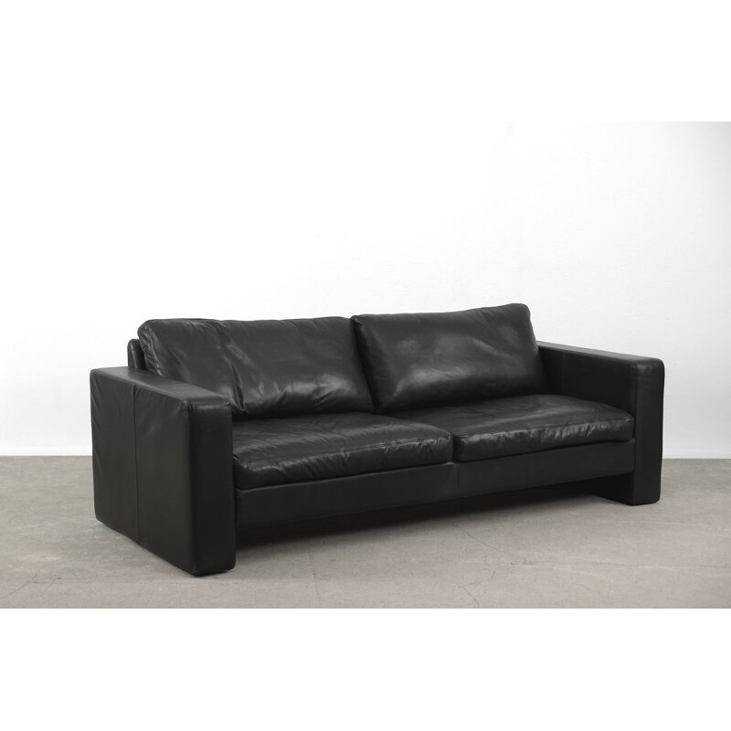 Vintage Conseta sofa in black leather by Friedrich Wilhelm Möller for the COR 1964