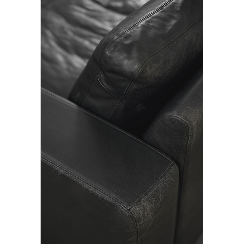 Vintage Conseta sofa in black leather by Friedrich Wilhelm Möller for the COR 1964