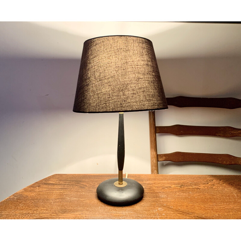 Lampe de table vintage en bois et laiton 1950