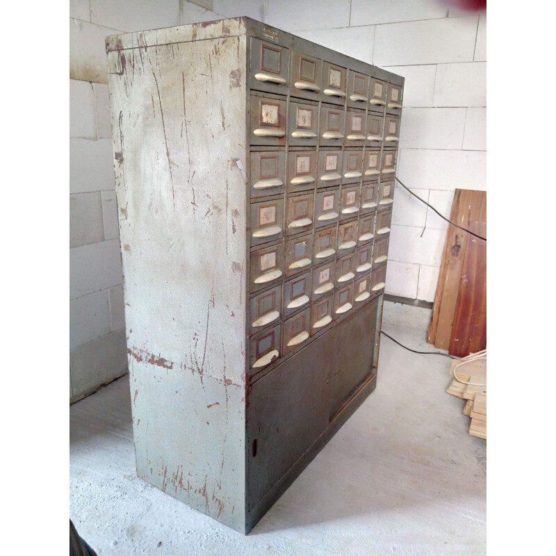 Classeur industriel vintage et armoire à fiches en métal Tchécoslovaquie 1960