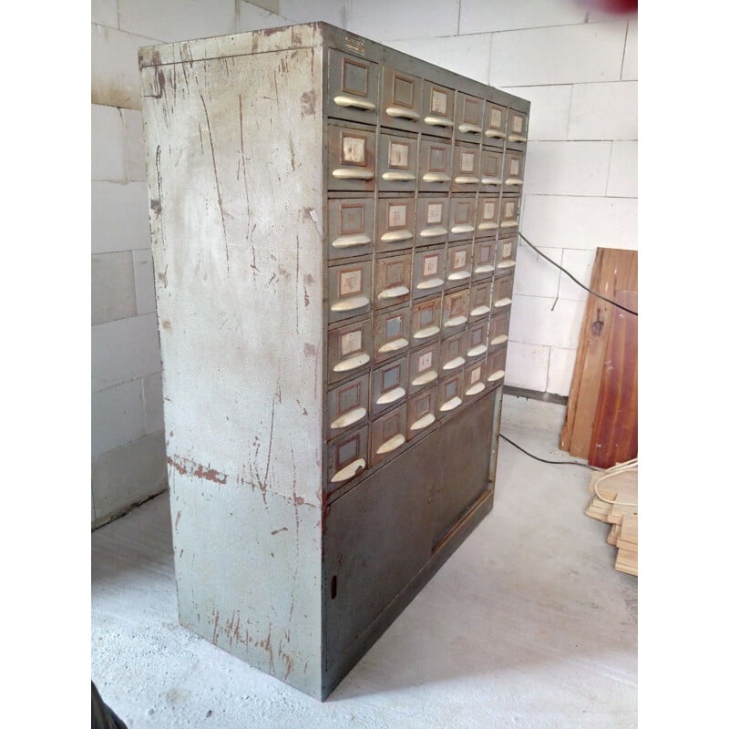 Vintage Industrial Filing & Index Card Cabinet In Metal Czechoslovakia 1960s