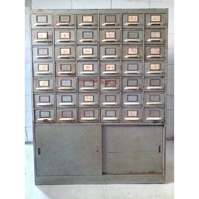 Vintage Industrial Filing & Index Card Cabinet In Metal Czechoslovakia 1960s