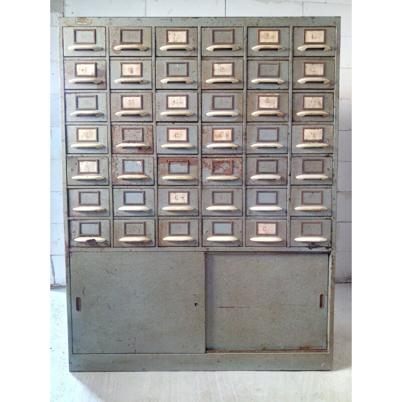 Vintage Industrial Filing & Index Card Cabinet In Metal Czechoslovakia 1960s