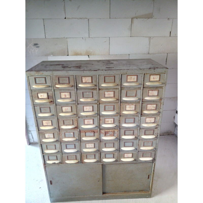 Vintage Industrial Filing & Index Card Cabinet In Metal Czechoslovakia 1960s