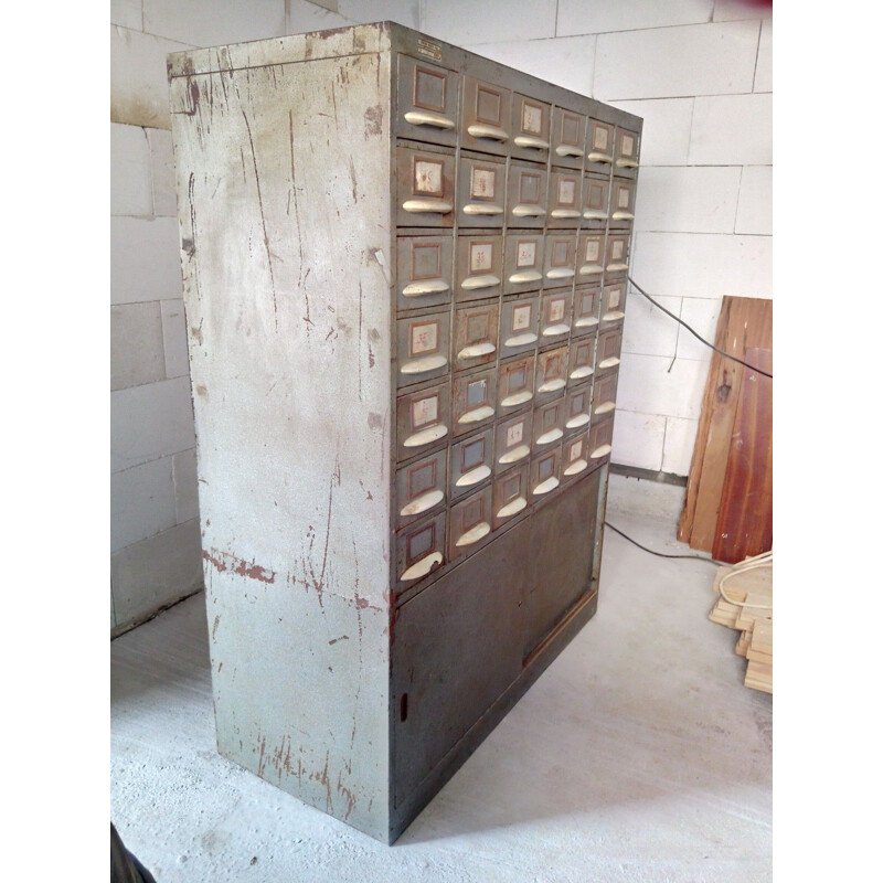 Vintage Industrial Filing & Index Card Cabinet In Metal Czechoslovakia 1960s