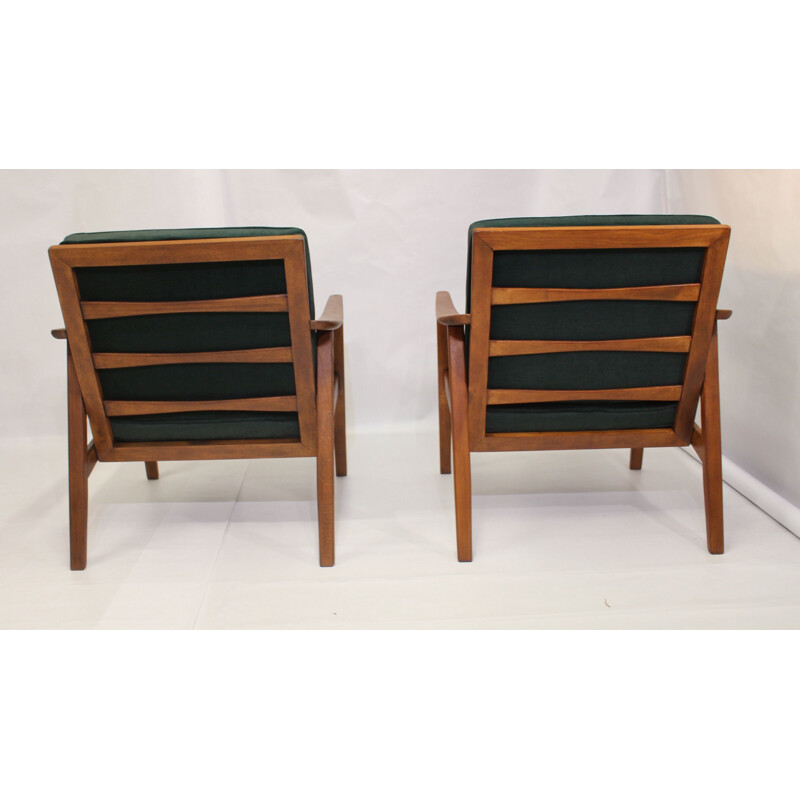 Pair of vintage armchairs in fir green velvet fabric Scandinavian 1960s