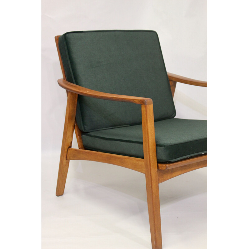 Pair of vintage armchairs in fir green velvet fabric Scandinavian 1960s
