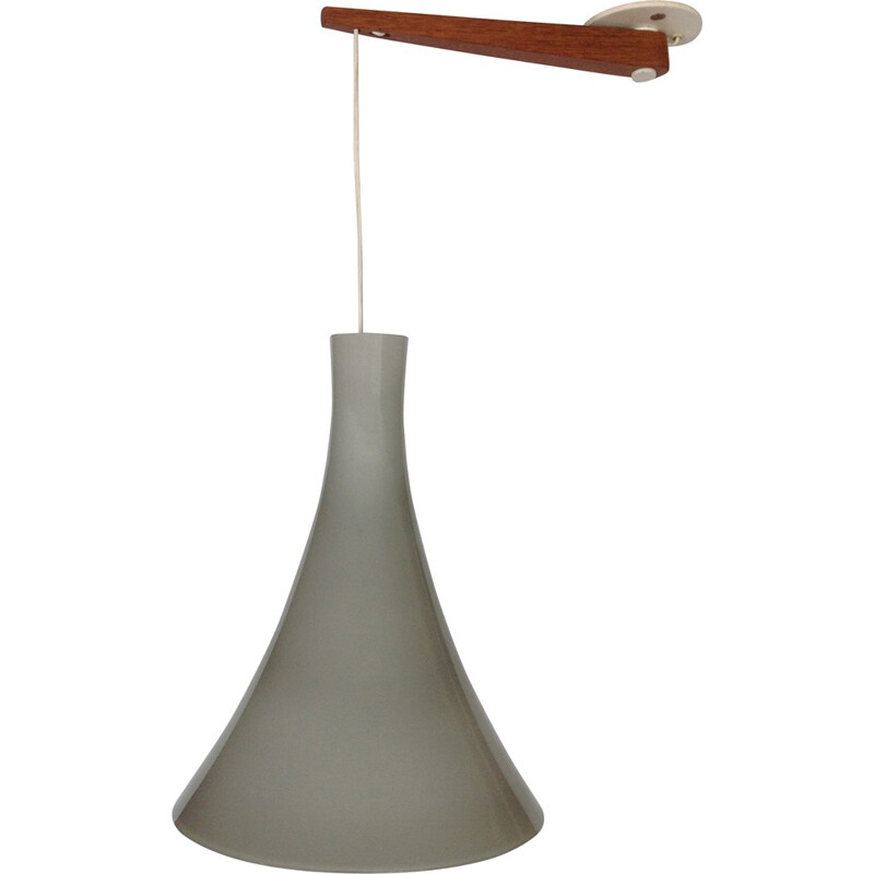 Hanging lamp in teak and glass, H A JAKOBSSON - 1950s