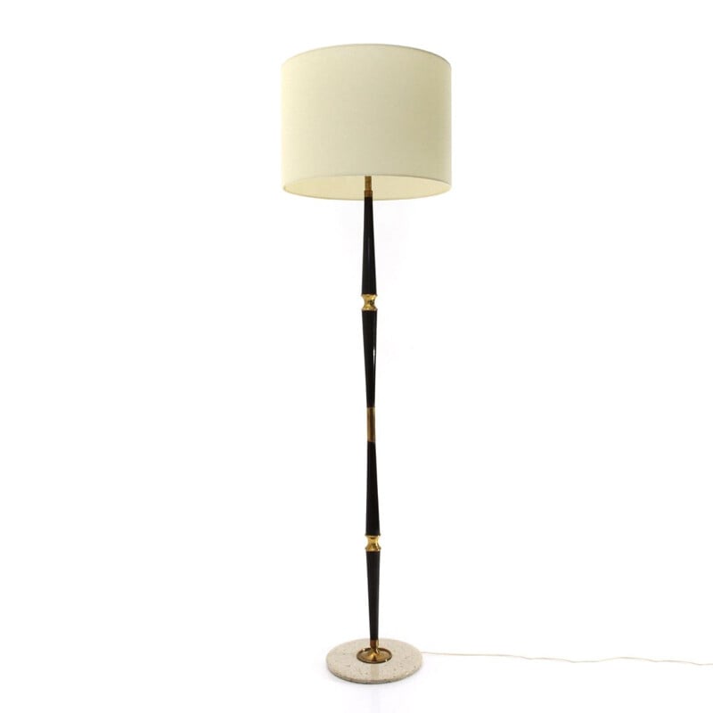Vintage Floor lamp in marble wood and brass 1950s