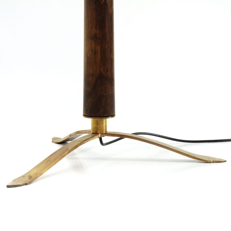Vintage Floor lamp in brass and wood with parchment shade 1950s