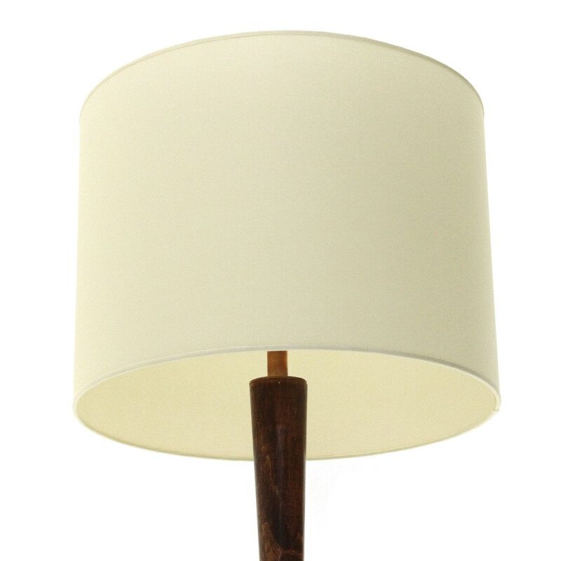 Vintage Floor lamp in brass and wood with parchment shade 1950s