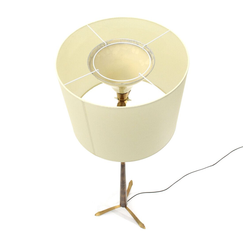 Vintage Floor lamp in brass and wood with parchment shade 1950s