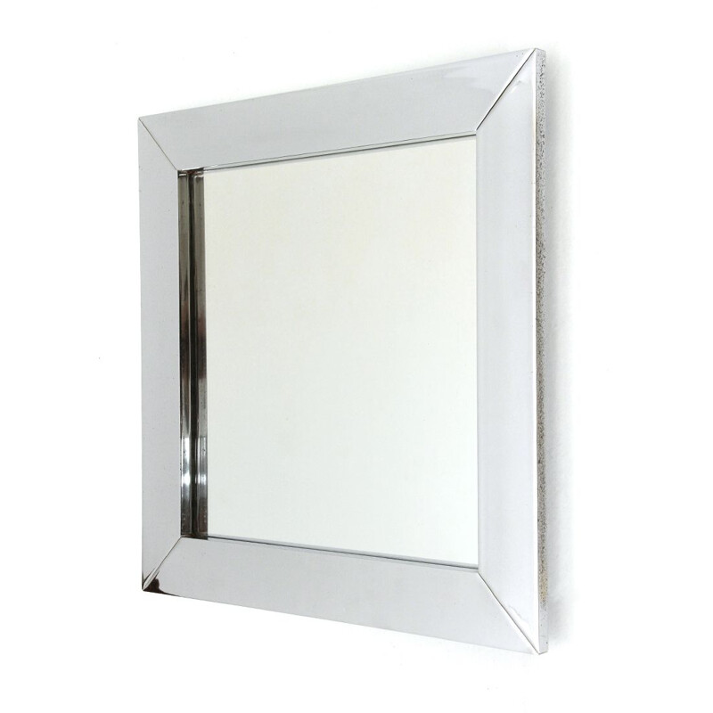 Vintage Square mirror with chromed metal frame 1970s