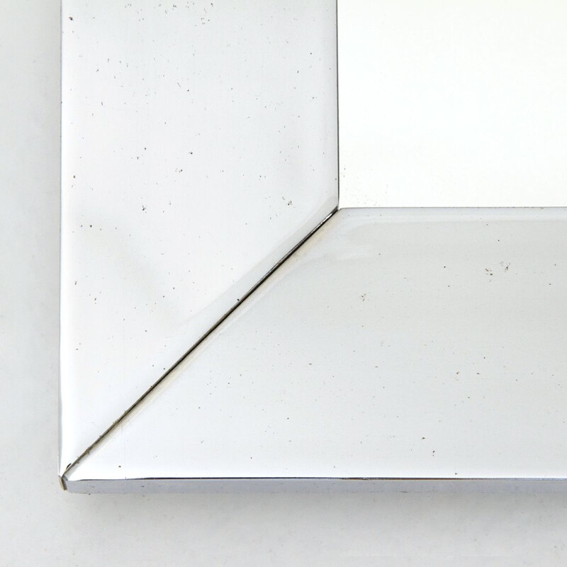Miroir vintage carré avec cadre en métal chromé 1970