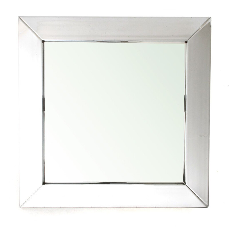 Vintage Square mirror with chromed metal frame 1970s