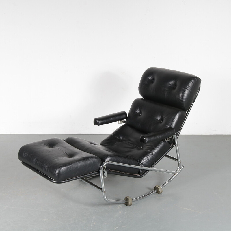 Lounge rocking chair for Jacques Adnet, France 1970