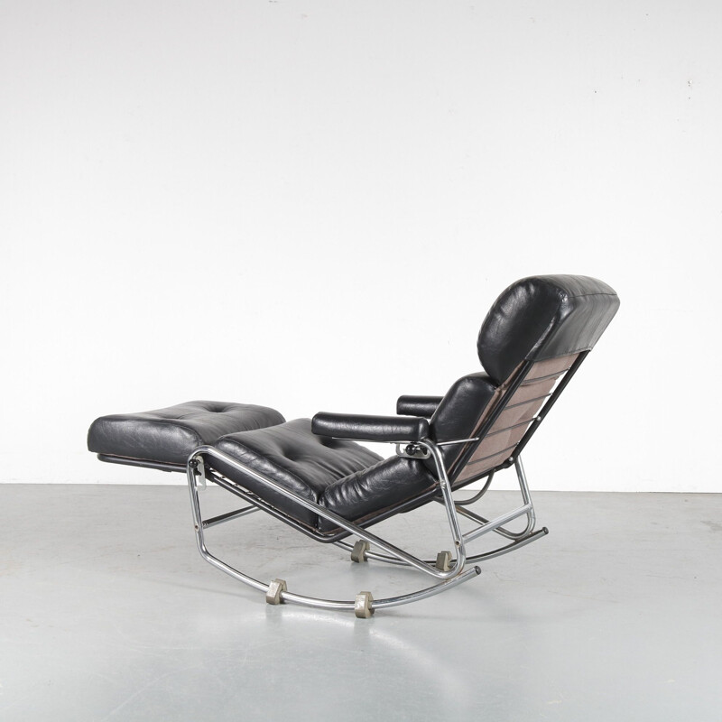 Lounge rocking chair for Jacques Adnet, France 1970