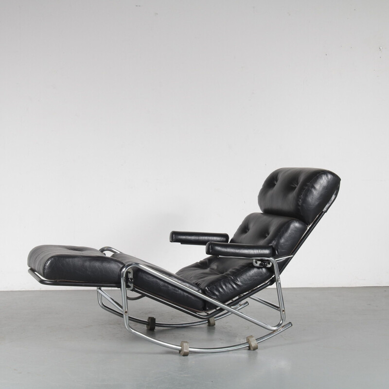 Lounge rocking chair for Jacques Adnet, France 1970