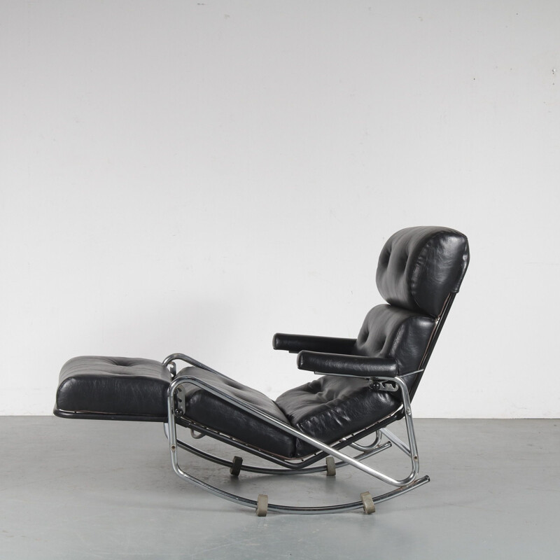 Lounge rocking chair for Jacques Adnet, France 1970
